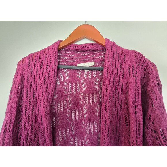 Woman Within Cardigan Womens 2X 26/28 Sweater Purple Crochet Knit Duster Plus - Picture 2 of 9